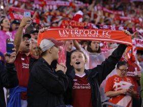 4:3 Liverpool fans sing before the first half of an International Champions Cup soccer match against Manchester City at MetLife Stadium. Mandatory Credit: Brad Penner-USA TODAY Sports