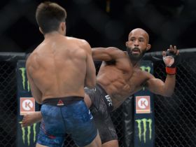 4:3 - Demetrious Johnson moves in against Henry Cejudo during UFC 227 at Staples Center. Mandatory Credit: Gary A. Vasquez-USA TODAY Sports