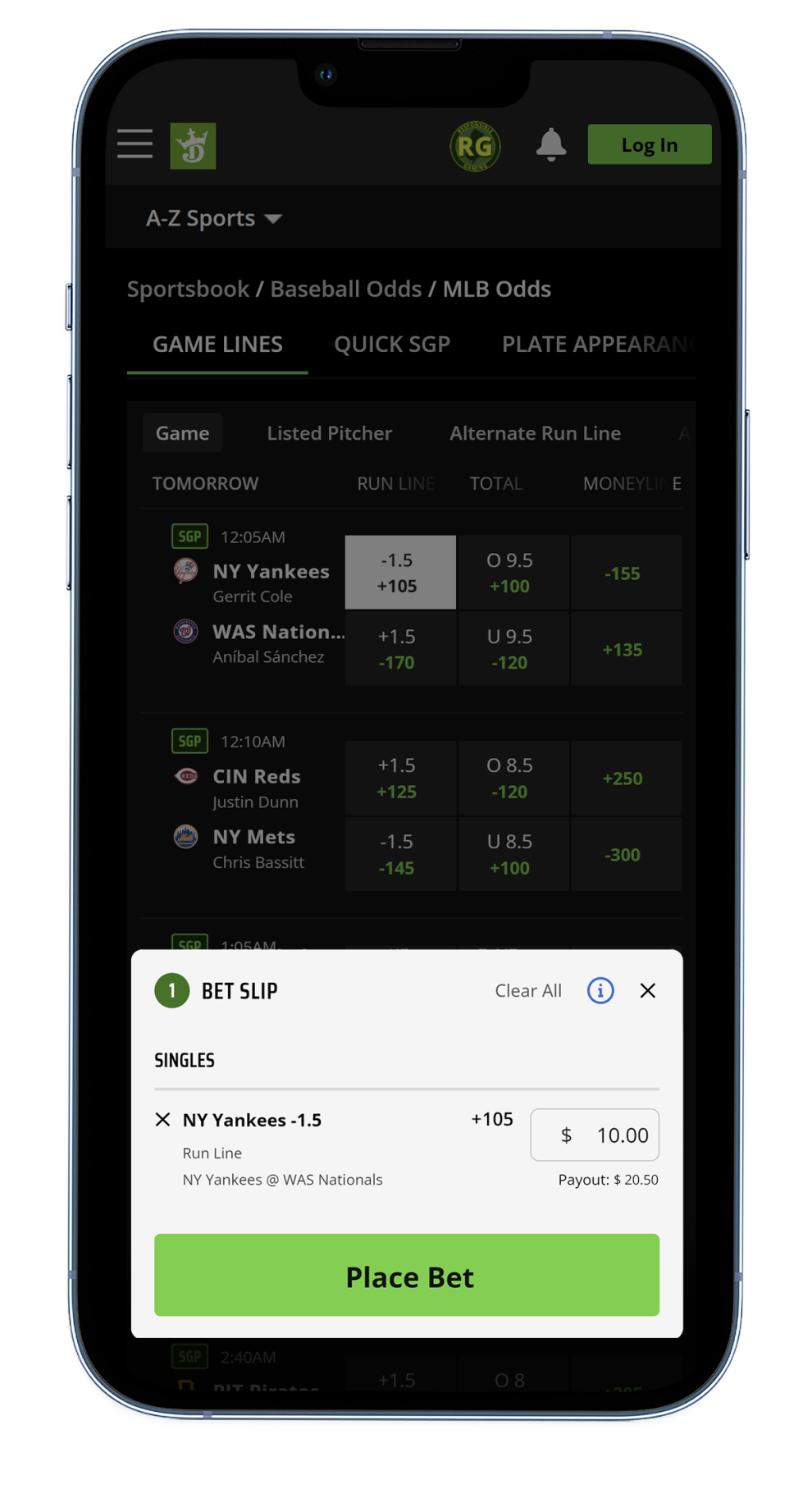 MLB Point spread graphic - 3