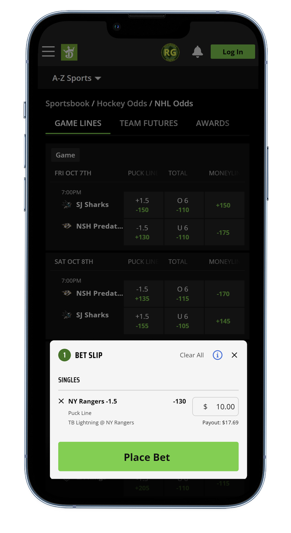 DraftKings NHL Puckline screenshot 3