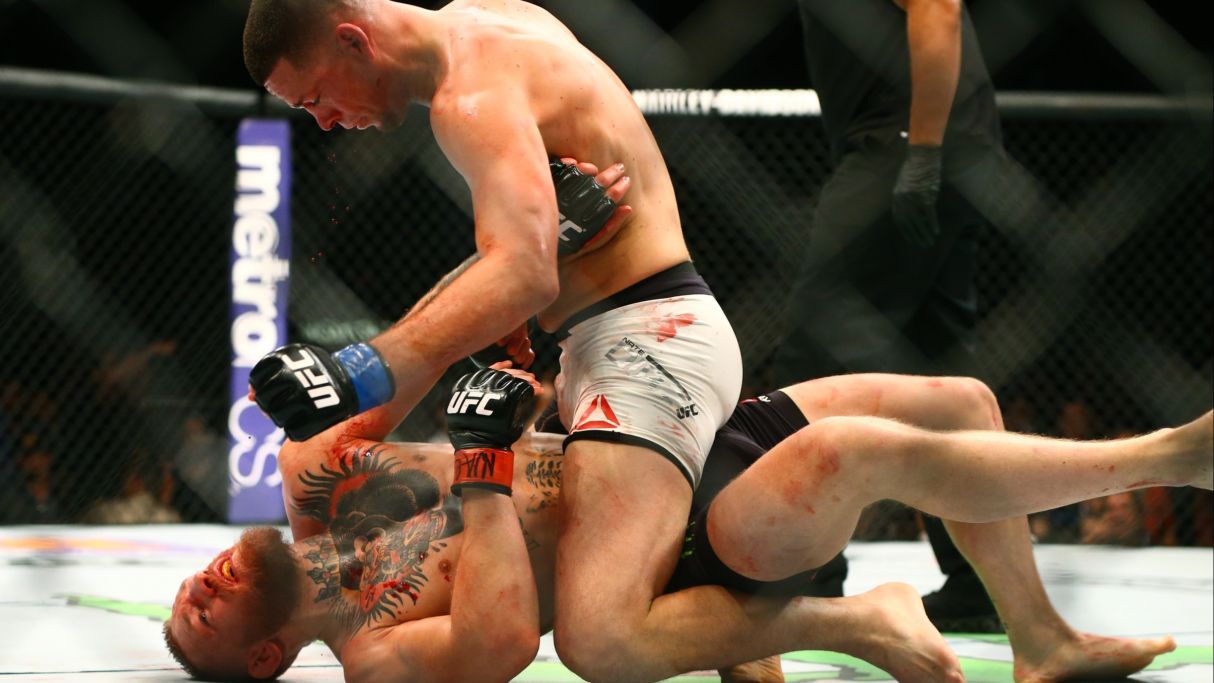 Nate Diaz shocks and beats Conor McGregor during UFC 196 at MGM Grand Garden Arena. © Mark J. Rebilas-USA TODAY Sports