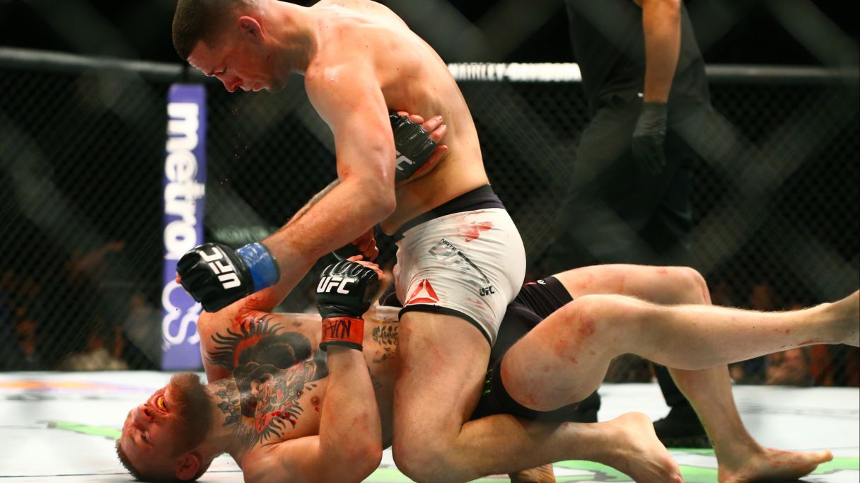 Nate Diaz shocks and beats Conor McGregor during UFC 196 at MGM Grand Garden Arena. © Mark J. Rebilas-USA TODAY Sports