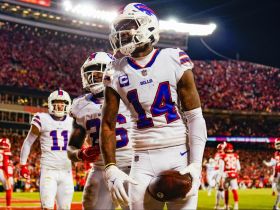  Buffalo Bills wide receiver Stefon Diggs (14) celebrates. © Jay Biggerstaff-USA TODAY Sports