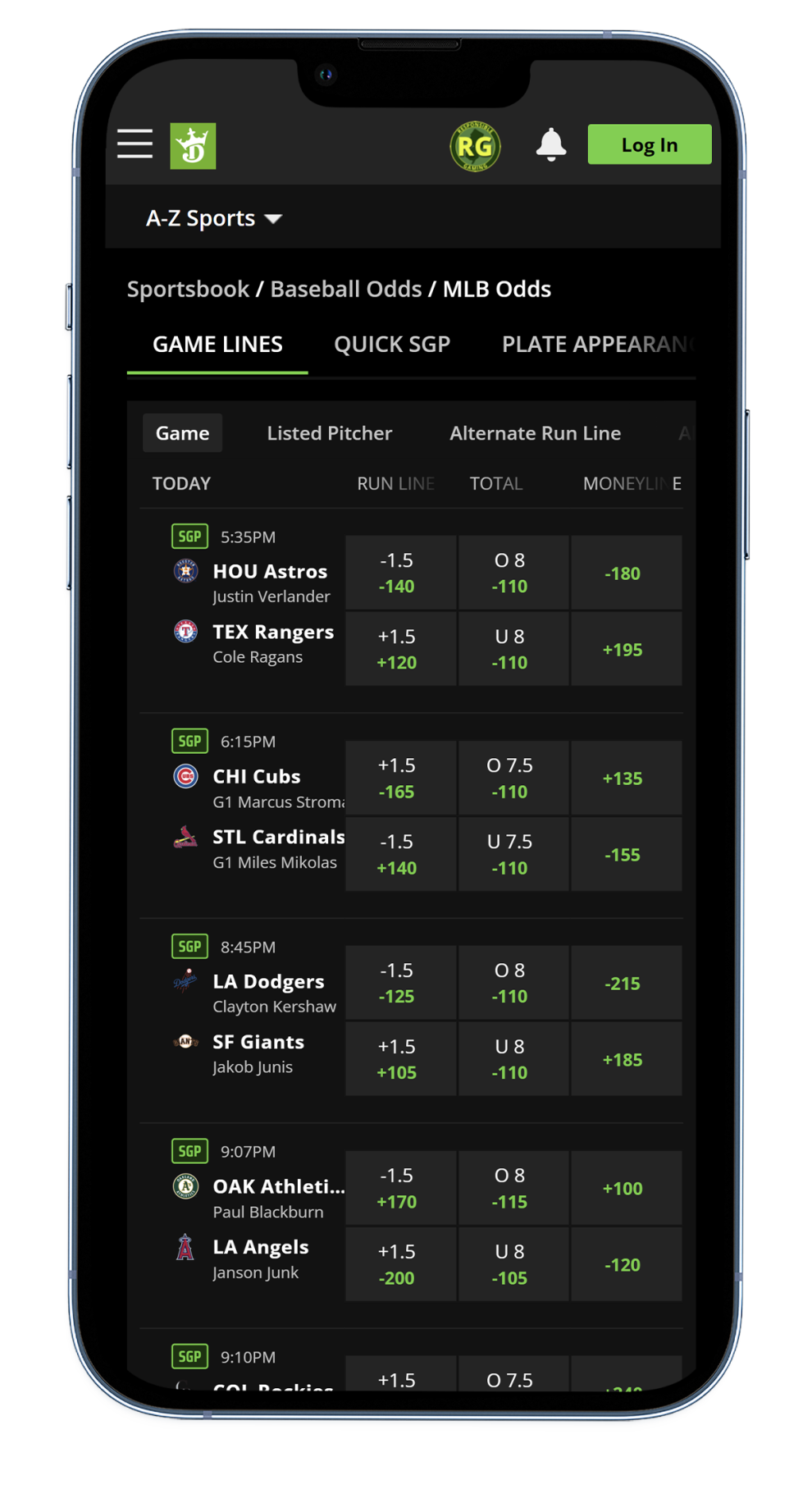 MLB Moneyline 1 - Draftkings