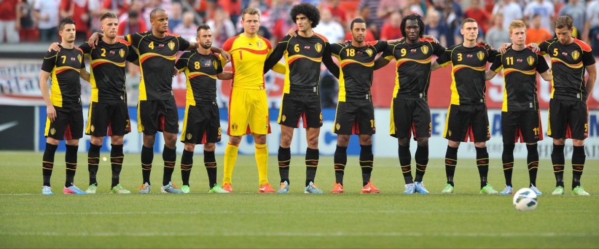 The Belgium soccer team before a game against the United States at FirstEnergy Stadium