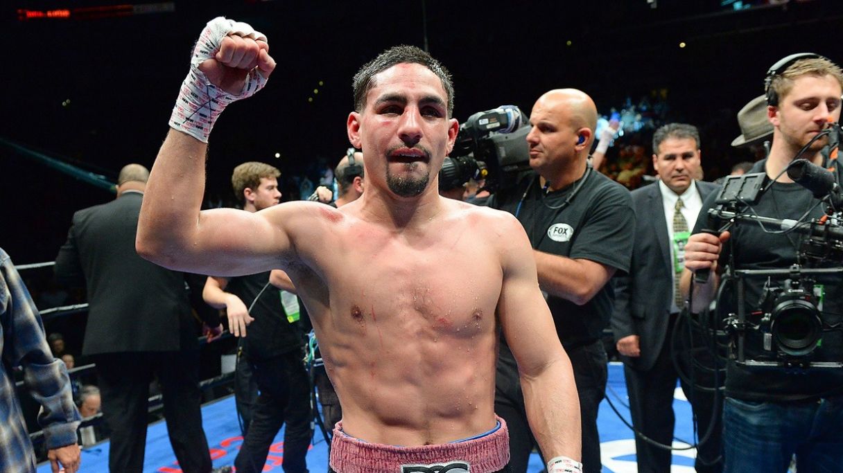  Danny Garcia pumps his fist after defeating Robert Guerrero (not pictured) during their WBC welterweight boxing title fight at Staples Center. Garcia won by decision. Pic: Jayne Kamin-Oncea-USA TODAY Sports