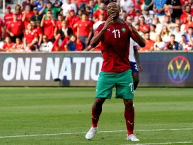 Morocco midfielder Ayoub El Kaabi (17) reacts after missing a shot on goal in the first half during an international friendly soccer match against the United States