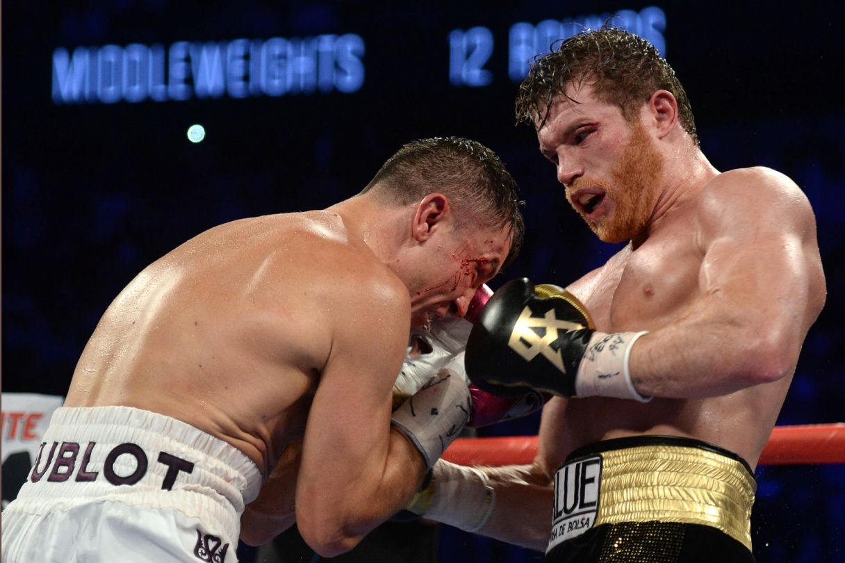 Saul Canelo Alvarez and Gennadiy Golovkin in action. © Joe Camporeale-USA TODAY Sports