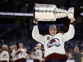 4:3 Cale Makar (8) reacts after defeating the Tampa Bay Lightning to win the Stanley Cup in game six of the 2022 Stanley Cup Final at Amalie Arena. Mandatory Credit: Geoff Burke-USA TODAY Sports