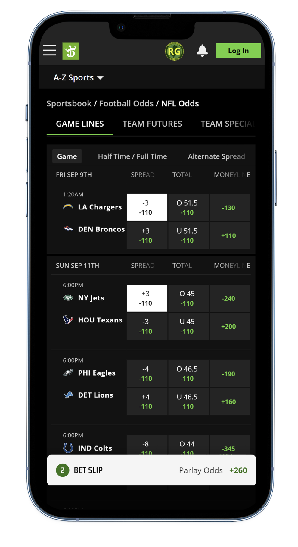 DraftKings NFL Parlay screenshot 2