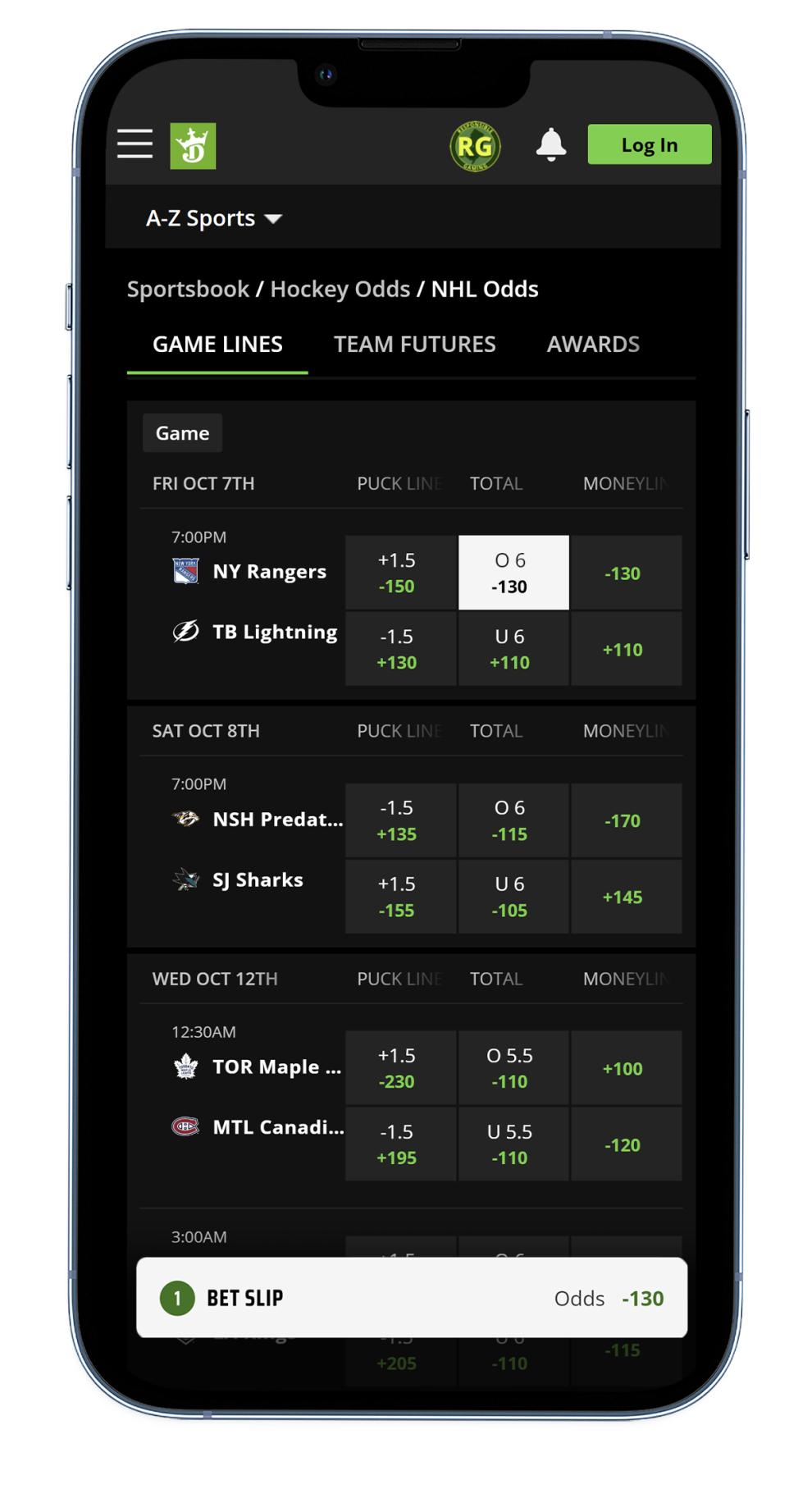 DraftKings NHL OverUnder screenshot 2