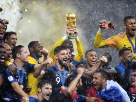 France players celebrate winning the 2018 World Cup. © Witters Sport-USA TODAY Sports