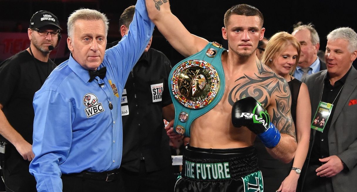 Joe Smith Jr. in the has his arm raised after defeating Bernard Hopkins