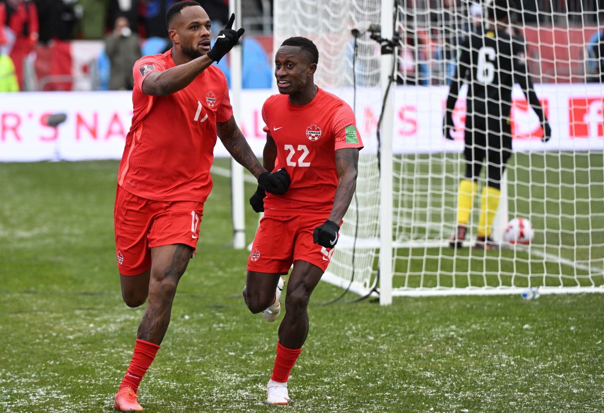 Canada forward Cyle Larin (17) celebrates scoring a goal against Jamaica. © Dan Hamilton-USA TODAY Sports